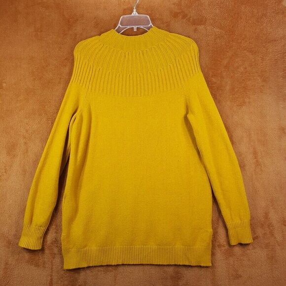 ANTHROPOLOGIE Sweater Womens Medium Mustard Pullover Side Slit Tunic Knit - Picture 4 of 8